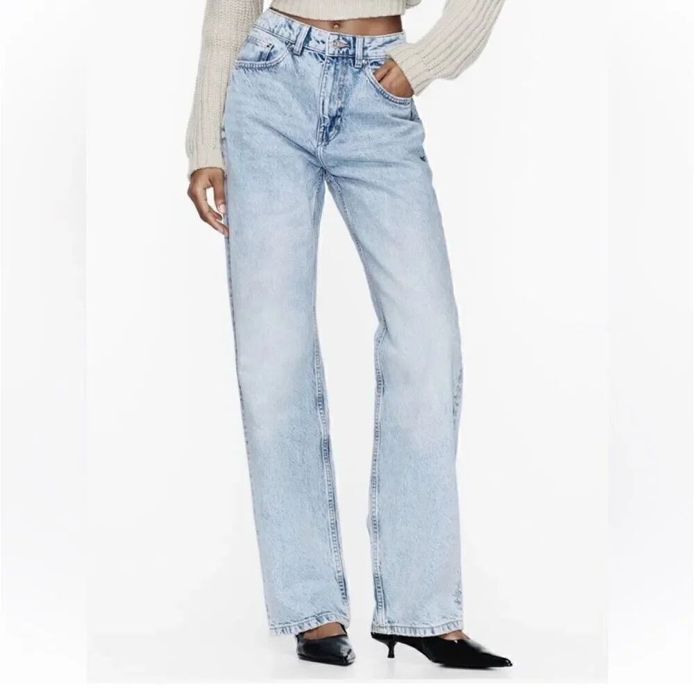 Zara Straight Wide Leg Min Light Denim Jeans, Size 4